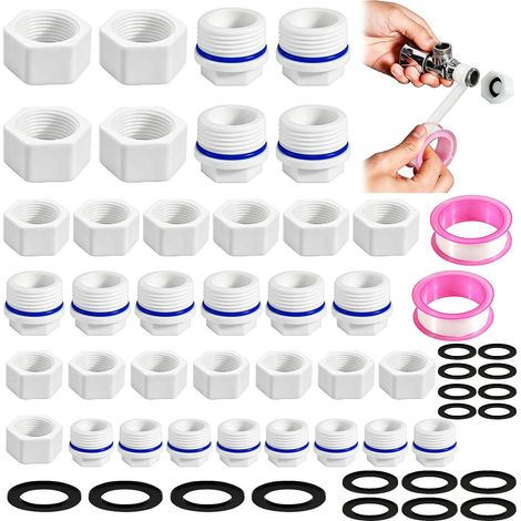 Lot de 36 Bouchon Aveugle pour Conduite d'Eau Filetages Mâles Femelles de 1/2 3/4 1 Pouce Capuchons Filetés PPR Coffret de Rangement Ruban PTFE Bouchon Tuyau Plomberie pour Lave-Linge Lave-Vaisselle (1/5)