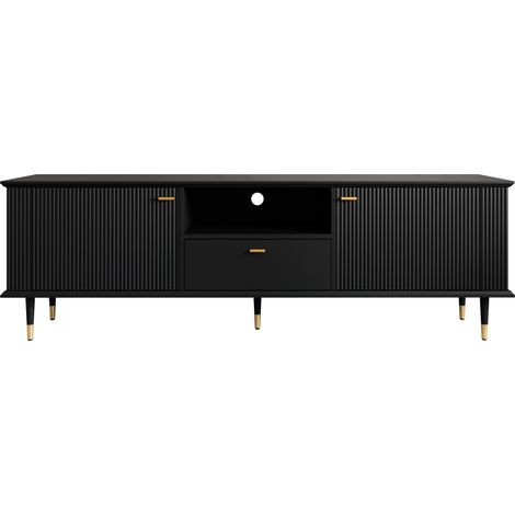 CAIziMeuble TV avec étagères ouvertes et tiroirs, noir, 170 x 36 x 54 cm (1/5)