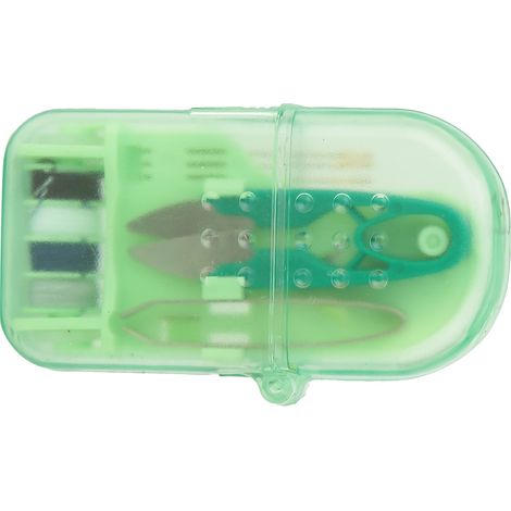 Coffret à outils de couture miniature en plastique couleur macaron, exquis et portable, avec aiguilles et ciseaux (vert). (1/5)