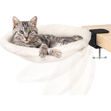 Hamaca de escritorio para gatos, estructura de acero, plegable, lavable, diseño felino, superficie de trabajo, cama con estante, escritorio redondo suave perfecto