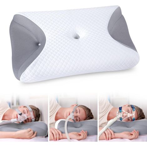 Oreiller CPAP en Mousse à Mémoire de Forme Réduit la Pression du Masque Facial et Les Fuites d'air, Oreiller pour Dormir sur Le Côté pour Tous Les Masques CPAP, 65x40x9/11cm