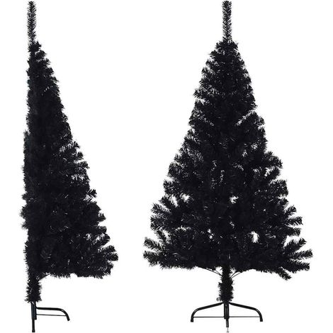 Demi sapin de Noël artificiel avec support-Décoration de Fête pour Noël Noir 150 cm PVC 731972 (1/5)