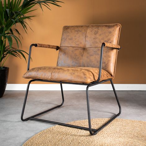 Fauteuil industriel cognac éco-cuir Hailey (1/5)