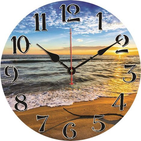 34 cm Moderne Mer Vagues Pendule Murale, Originale Horloges, Silencieuse Rond Bois Pendule Murale pour la Cuisine Salle de Bains Salle à Manger (1/5)