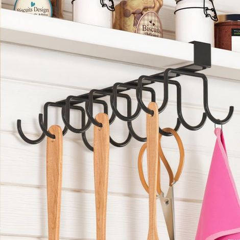 Étagère à crochets avec 12 crochets, sans perçage, double rangée, organiseur à suspendre pour armoire de cuisine, placard, salle de bain et gardemanger