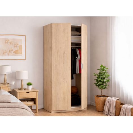 Dmora - Guardaroba 2 ante Artu, Mobile appendiabiti per camera da letto, Armadio multiuso, 81x52h184 cm, Rovere (1/5)