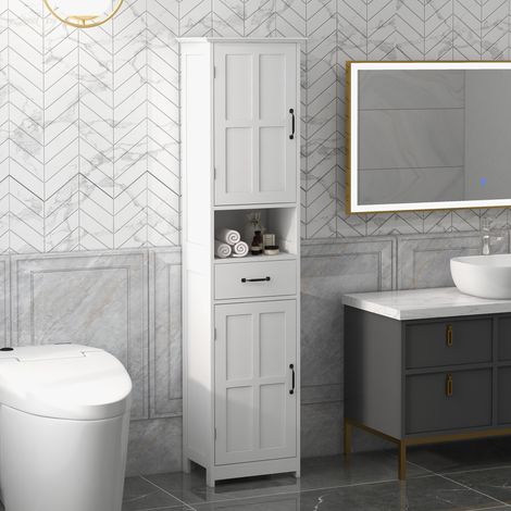 Armoire colonnes salle Bois Blanc bain étagère ouverte tiroir 2 armoires 40x30x164 cm