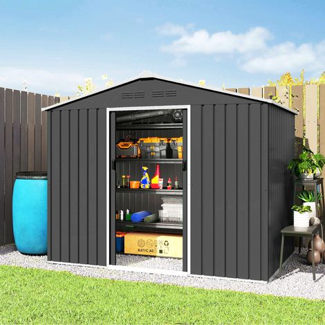 Gartenhaus 3,6 m² (236 x 171 x 191 cm) mit Schiebetüren und Lüftungsschlitzen, Dunkelgrau