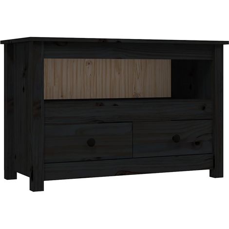 Meuble TV, Étagère TV, Meuble de Salon, Noir 79x35x52 cm Bois de pin massif OIB7664E (1/5)