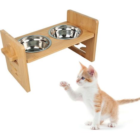 Gamelle Surélevée Chien Chat, Hauteur Réglable, avec 2 Acier Inoxydable Bols, la Taille: 3.5-12cm (1/4)