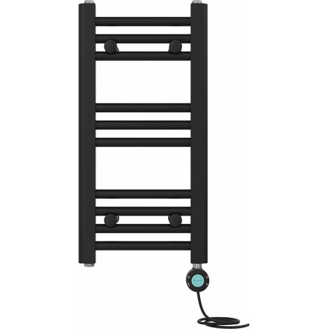 Bathroom Prefilled Electric Heated Towel Rail Straight Radiator Thermo Smart WiFi 600x300mm Black (1/5)