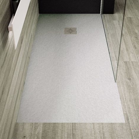 Receveur de douche 90 x 160 cm extra plat PURE en résine surface ardoisée gris Grille inox