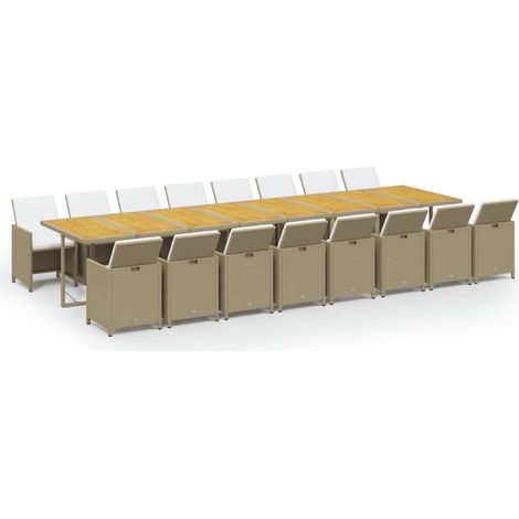 Maison Exclusive - 17-tlg. Garten-Essgruppe mit Kissen Beige Poly