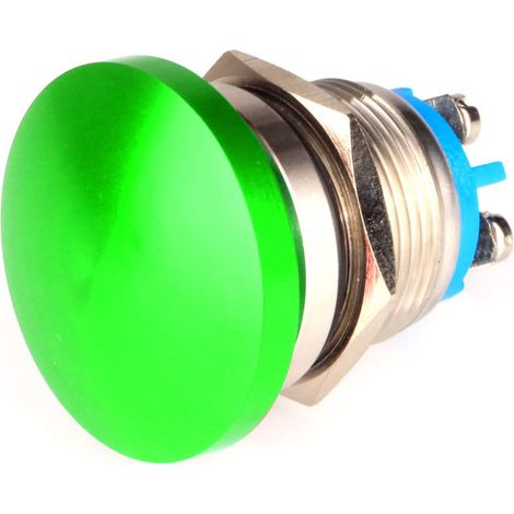 19 mm Momentan-Druckknopfschalter, 3 V/6 V/12 V/24 V/48 V/110 V/220 V, Metall, Pilzkopf, rund, Startknopf, 1 Schließer, Ein/Aus, selbstrückstellend, gewölbte Schraubklemme (grün)