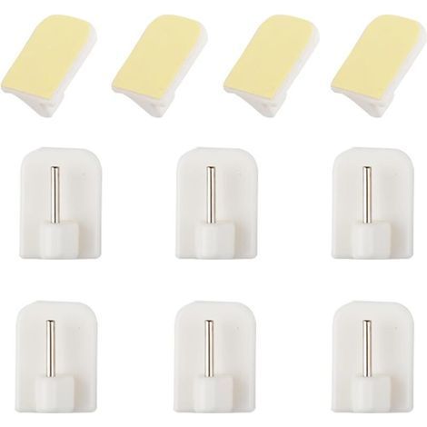 10Pcs Crochets Autocollants pour Barres de Rideaux Nettes Blanc Crochets Adhésifs Rideaux Crochet Fenêtre Adhésif pour enêtre Salle de Bain Cuisine Tringles à Rideaux (10PCS) (1/5)
