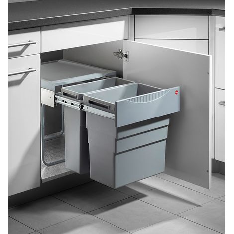 Hailo – Poubelle de cuisine tri sélectif 2 bacs encastrable 50L (30+19) – Couvercle anti-odeurs – Installation facile dans meubles de 50 cm