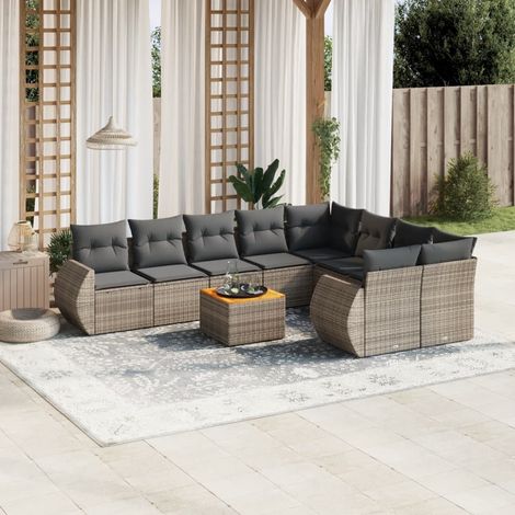 vidaXL Salon de jardin avec coussins 10 pcs gris résine tressée (1/3)