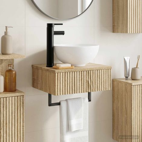 Meuble lave-mains mural avec lavabo, bois d’ingénierie, chêne sonoma, 40 x 35 x 39 cm - PANGIVO (1/5)