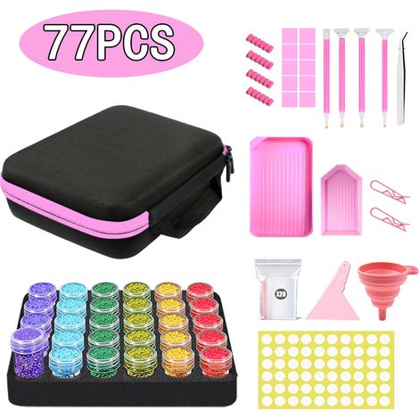 Kit de rangement pour peinture diamant (77 pièces) - 30 flacons de 10 ml - Rose (1/2)