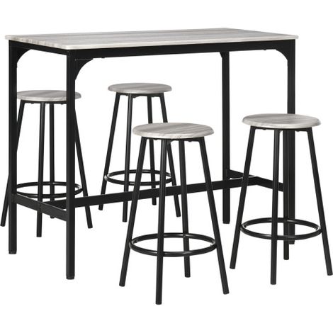 Bartisch mit Barhocker Set, 5-tlg. Bartisch-Set, Küchentisch mit 4 Barhocker, Essgruppe im Industriedesign, für Küche, Esszimmer, Metall, Grau 
On-Site