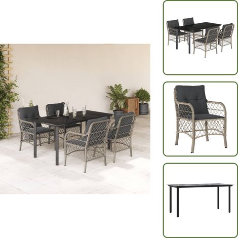 Sillas de jardín - vidaXL Set comedor de jardín 5 pzas cojines ratán sintético gris claro - Mesa de jardín