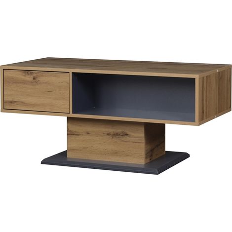 ELVMI Table basse avec rangements des deux côtés et compartiment intérieur, pour salon, en panneaux de particules, 100 × 46.5 × 50 cm, Gris chêne (1/4)