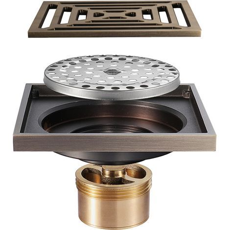 Standard-Bodenablauf für Bad und Dusche in Antikbronze-Messing, Standard-Bodenablauf für Waschbecken im Familienbad, 10 × 10 cm