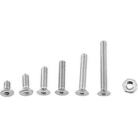 M2 Kit de 250pcs Assortiment Vis Boulon Douille Hexagonale Tête Fraisée Plate/Bombée/Cylindrique Six Pans Creux en Acier Inoxydable A2 avec Ecrous, M2 x 4/6/8/10/12/16mm (Tête Plate)