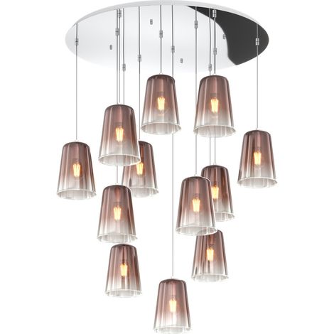 Sospensione Contemp. Rosone Tondo Shaded Metallo Cromo Vetro Rame 12 Luci E27 (1/3)