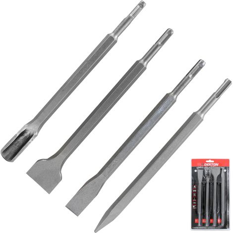Dekton 4 Pc 250mm SDS Drill Chisels Masonry Chisel Bit Set Pointed Flat Round (1/2)