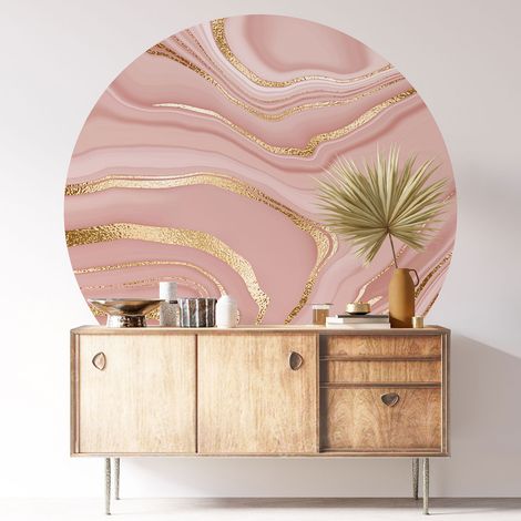 Sticker mural rond / cercle - Effet Marbré - Diamètre 30 cm - Adhésif + Protection MATE (1/3)