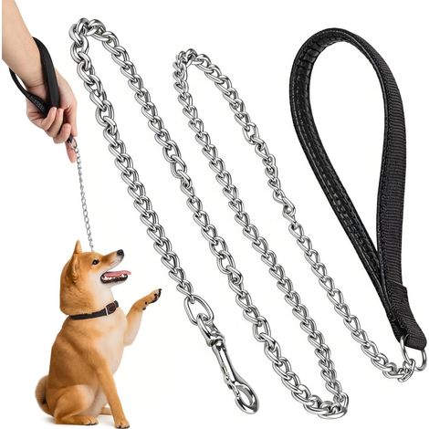 Guinzaglio per animali domestici in metallo anti-masticazione con impugnatura imbottita in nylon, guinzaglio anti-morso e anti-groviglio per l'addestramento degli animali. (1/5)