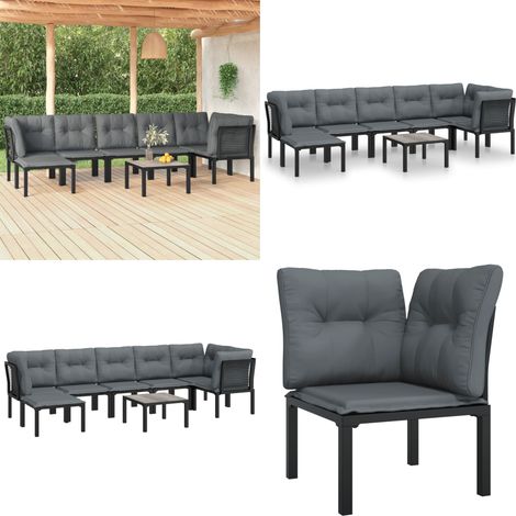 Salon de jardin 8 pcs noir et gris résine tressée - Salon De Jardin - Mobilier De Jardin - Set De Salon - Table Basse - Chaises De Jardin - Home & Living