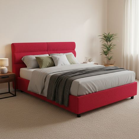 Cama Plaza y Media Briona, Desenfundable, Con Almacenaje Made in Italy, Colchón 120x200 cm, Rojo (1/5)