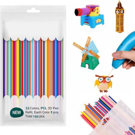 Materiali di consumo per penne per stampa 3D - Per 3Doodler Start - 2,5 mm - 32 colori - 160 penne - Materiali di consumo PCL per 3Doodler - Bassa temperatura di stampa (1/5)