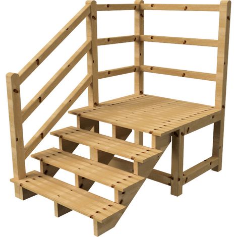 MILANO - Escalier en bois 4 marches H71 cm - sans contre-marche - Palier L120 x P116 cm - Rambarde escalier gauche, palier gauche et en face