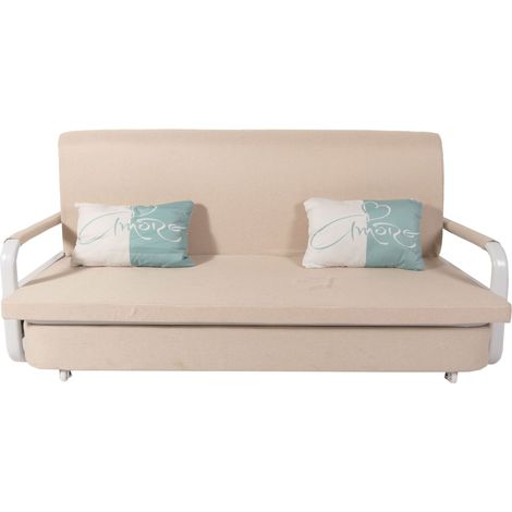Schlafsofa HHG-530, Schlafcouch Couch Sofa, Schlaffunktion Bettkasten Liegefläche, 190x185cm Stoff/Textil beige