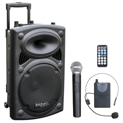 Ibiza - PORT12VHF-BT - Diffusore portatile 12"/700W MAX con 2 microfoni (VHF), telecomando e custodia protettiva - Bluetooth, USB, SD - Autonomia da 5 a 7h (1/5)