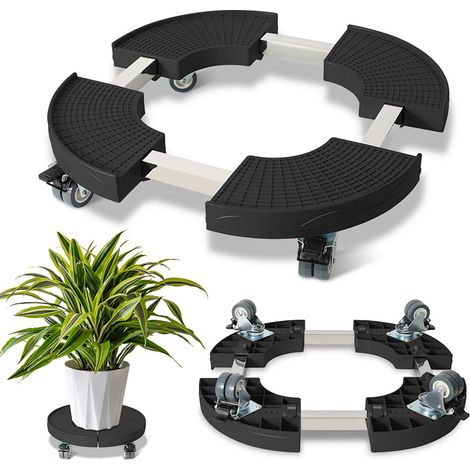 TolleTour Soporte para Plantas Redondo Ø38-54 cm Ajustable, Negro, Carro con Ruedas 360°, Capacidad 200 kg (1/5)