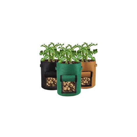 Bolsas para plantar papas de 10 galones – Paquete de 3 – Tela no tejida transpirable con ventana de velcro – Asas resistentes