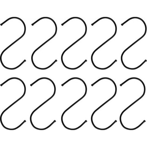 Crochets suspendus - Crochets - Crochets pour vêtements - Crochets séparés pour torchons - Crochet pour torchons de cuisine - Crochets en S - Crochet de cuisine - 12 cm - Lot de 10 - Acier - Noir (1/5)