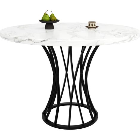 Table à manger ronde 80 x 80 x 76 cm - pour 4 à 6 personnes avec pieds réglables, plateau en marbre MDF, convient pour salle à manger et salon - Noir (1/5)