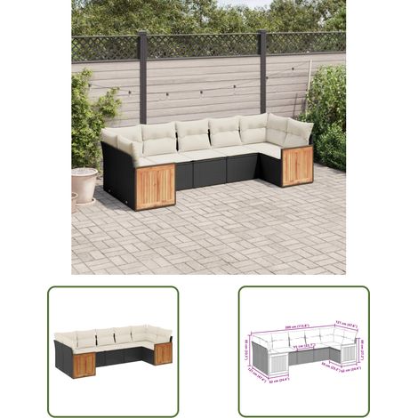 The Living Store 7-tlg. Garten-Sofagarnitur mit Kissen Schwarz Poly Rattan - Gartensorte - Esszimmergarnituren - Lounge Möbel - Outdoor Furniture - Gartenmöbelset (1/3)