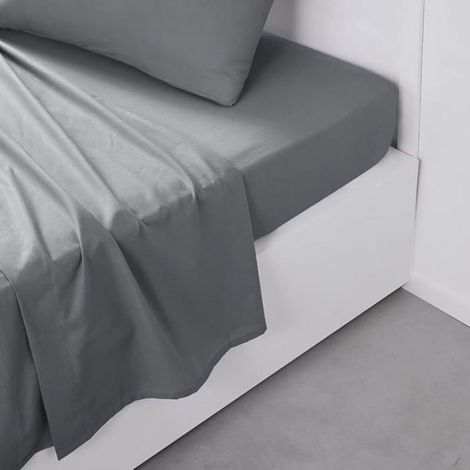 - Drap Plat 2 Personnes 240X300 cm Coton Uni Gris Reine Gris gris PAVILLON (1/5)
