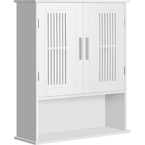 Armoire murale, meuble salle de bain avec étagère réglable, double porte et étagère ouverte, 60 x 20 x 70 cm, blanc (1/5)