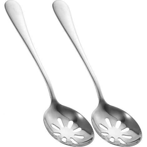 Lot 2 cuillères service inox fentes ergonomiques 17 cm, réutilisables pour salade/fruits usage quotidien (1/5)