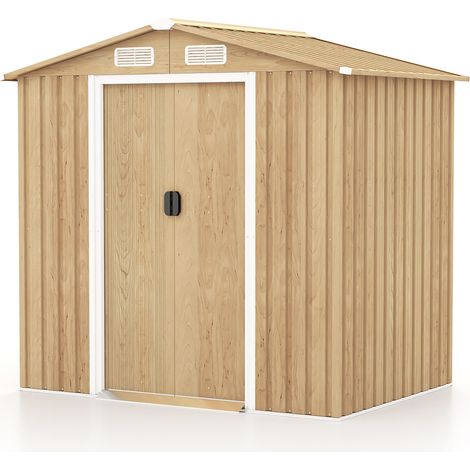 Abri de jardin gris en acier galvanisé avec portes coulissantes verrouillables, aérations (1/5)