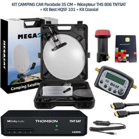 KIT CAMPING CAR Parabole 35 CM + Récepteur THS 806 TNTSAT + Kit Best HQSF 101 + Kit Coaxial