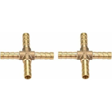 4pcs Laiton Croix 4 Voies Raccords de Joint de Tuyau Connecteur Barbelé Air Eau Mazout Essence Pour la Connexion de la Tuyauterie(6mm) (1/5)