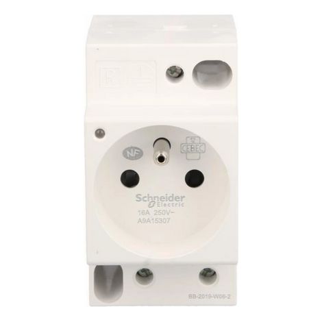 Französische Steckdose. Acti 9 2P+E 250V 16A mit LED-Anzeige und DIN-Schienenmontage.